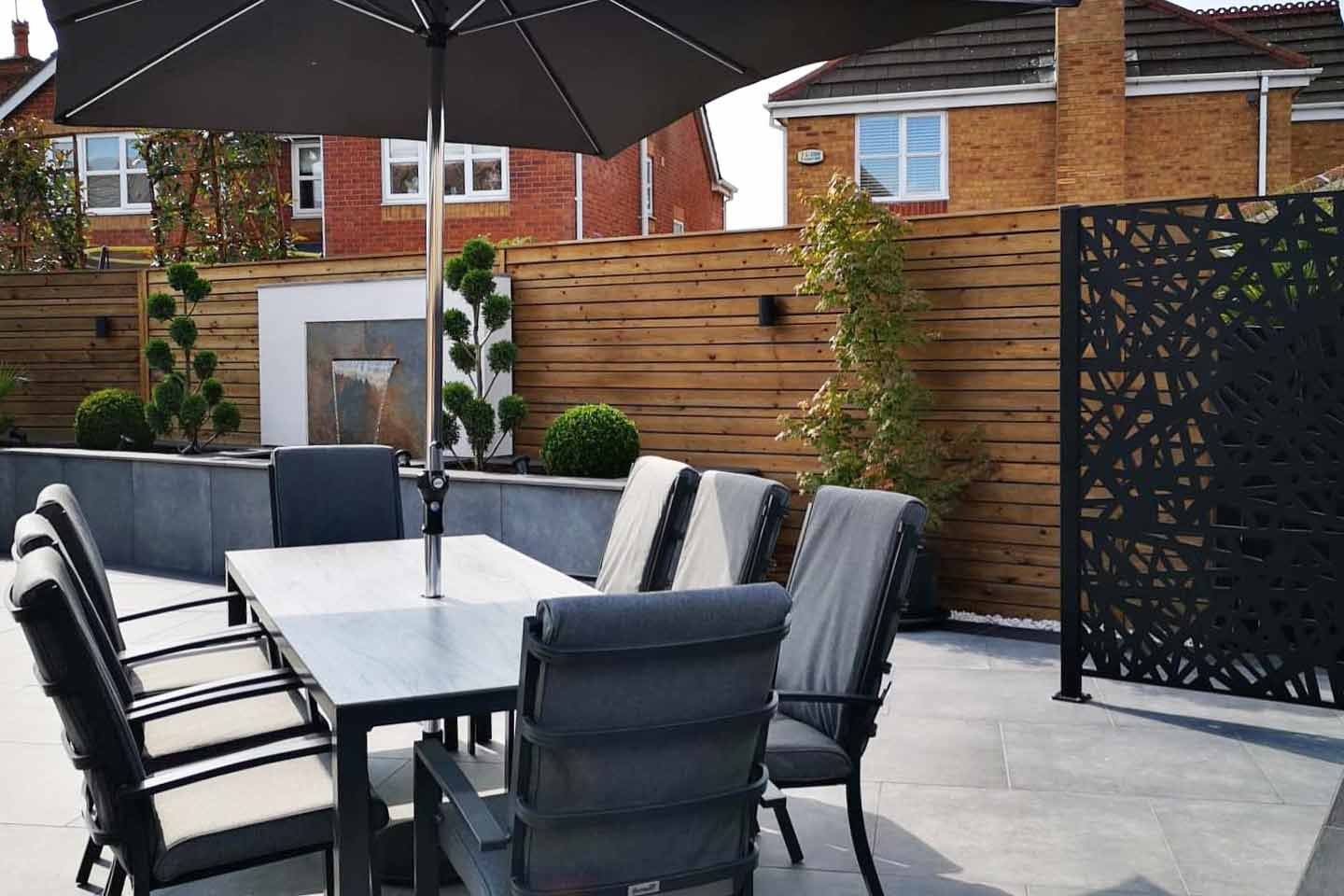 black themed garden setting